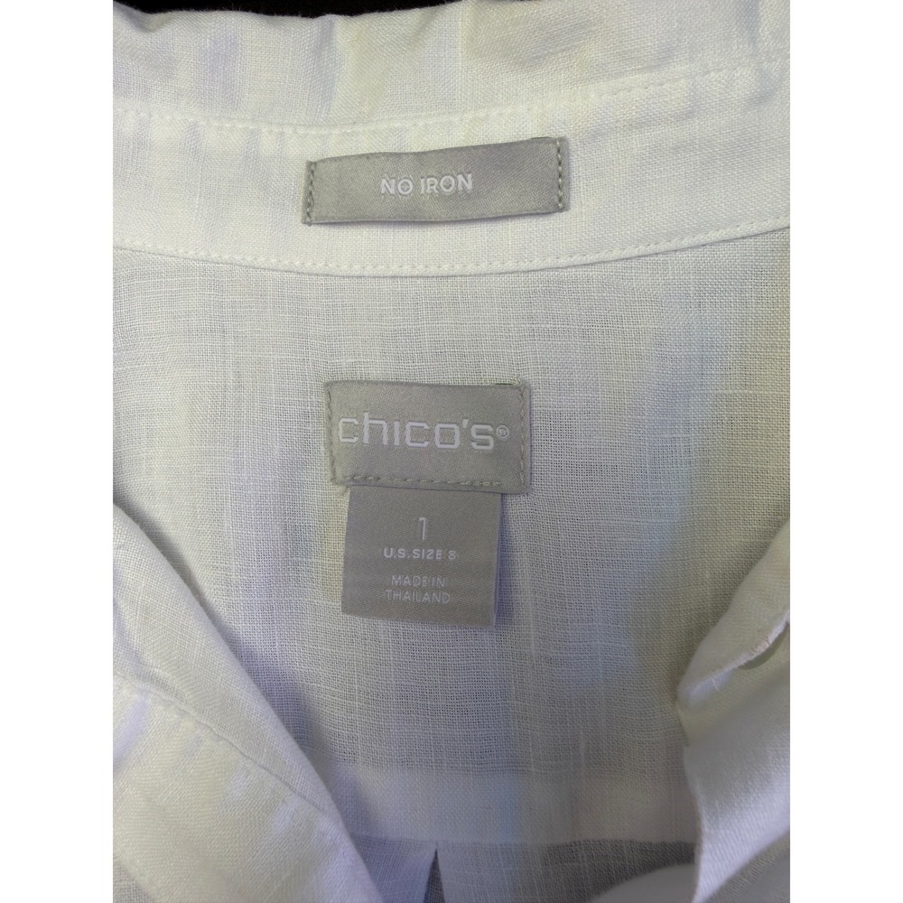 Chicos No Iron 100% Linen Shirt 1 M White 3/4 Sleeve Button Down Tunic Blouse - Picture 9 of 14